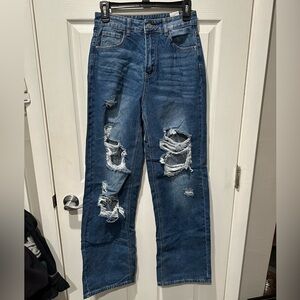 SHEIN Blue Distressed Flare Jeans